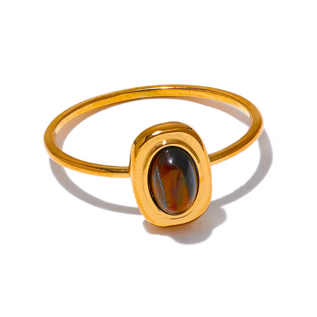 Bague Pierre Naturelle en Acier Inoxydable
