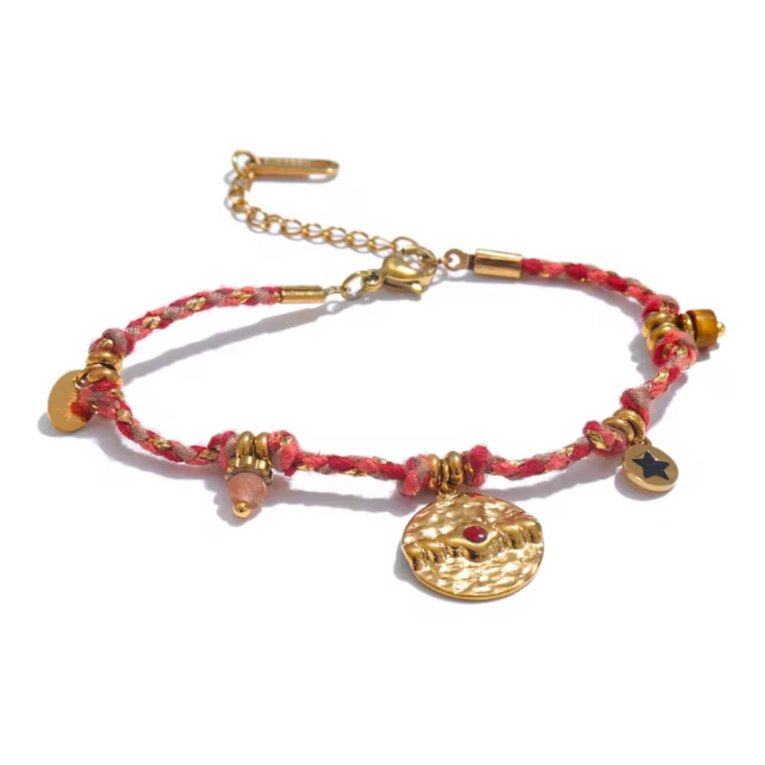 Bracelet Tressé Rose et Doré – Acier Inoxydable et Perles Fantaisie