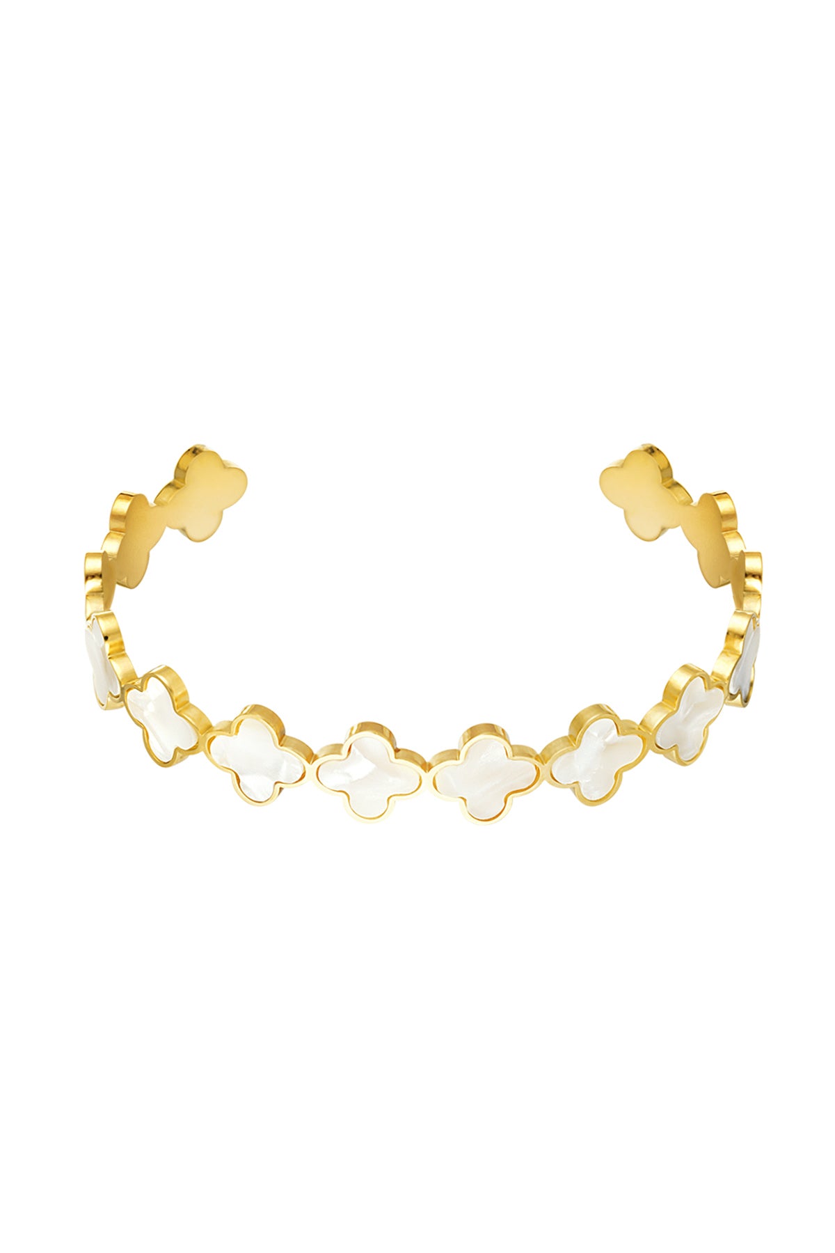 Bracelet trèfles blanc doré en acier inoxydable