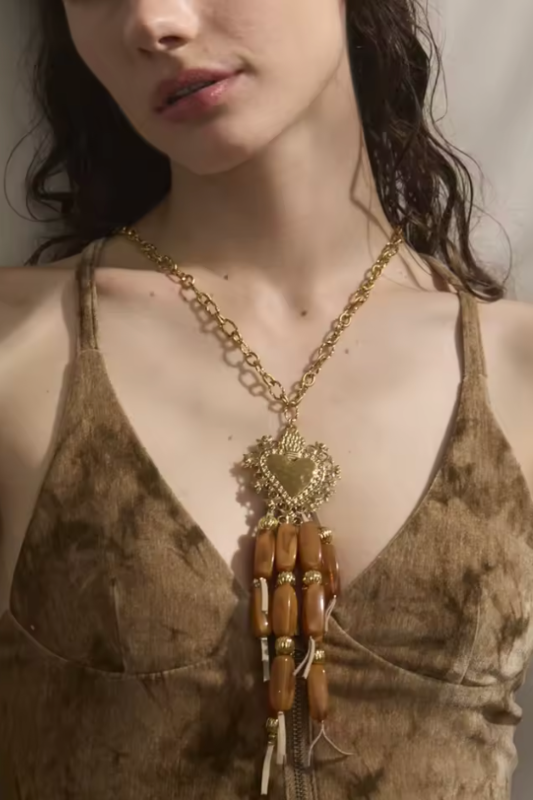 Collier pendentif cœur à franges – Bijou fantaisie femme