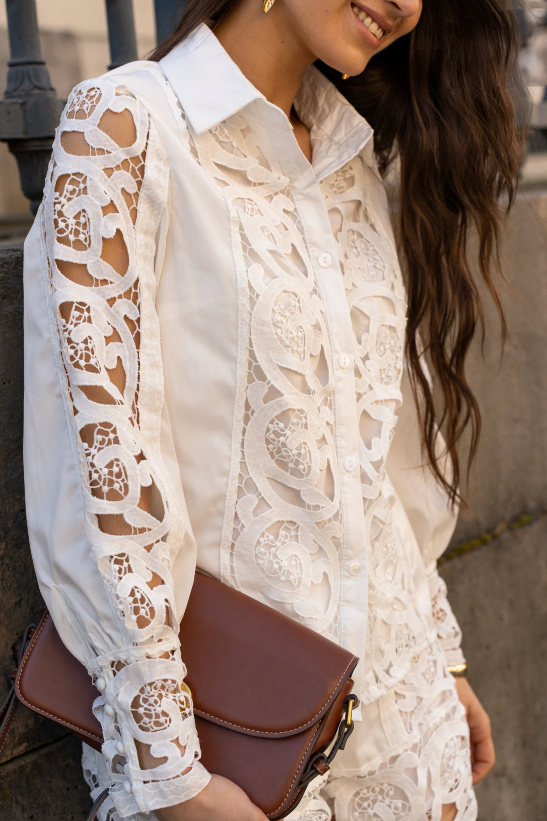 Ensemble chemise et short en dentelle blanche
