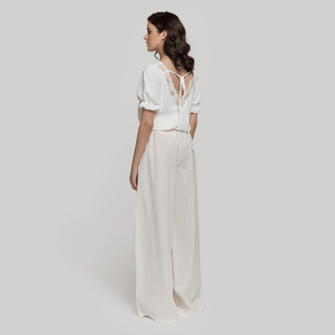 Pantalon large brodé en coton