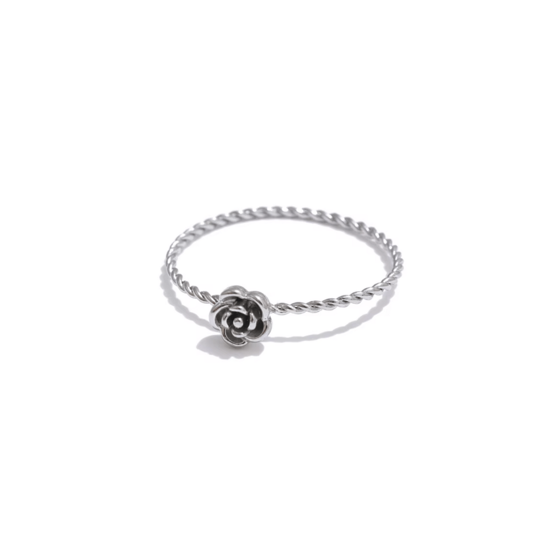 Bague Fleur Rose en Acier Inoxydable - Moon Accessoires