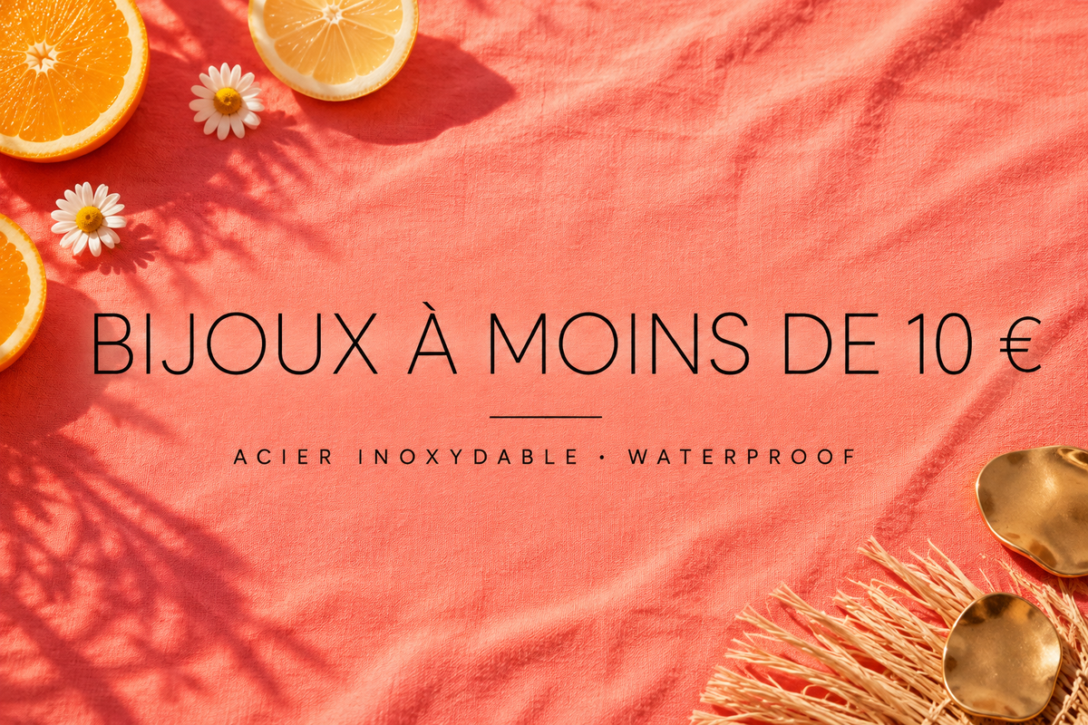 Bijoux en acier inoxydable à moins de 10 euros sur lin corail ensoleillé