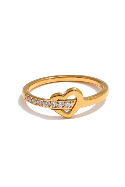 Bague Cœur Zircon Dorée Femme – Acier Inoxydable