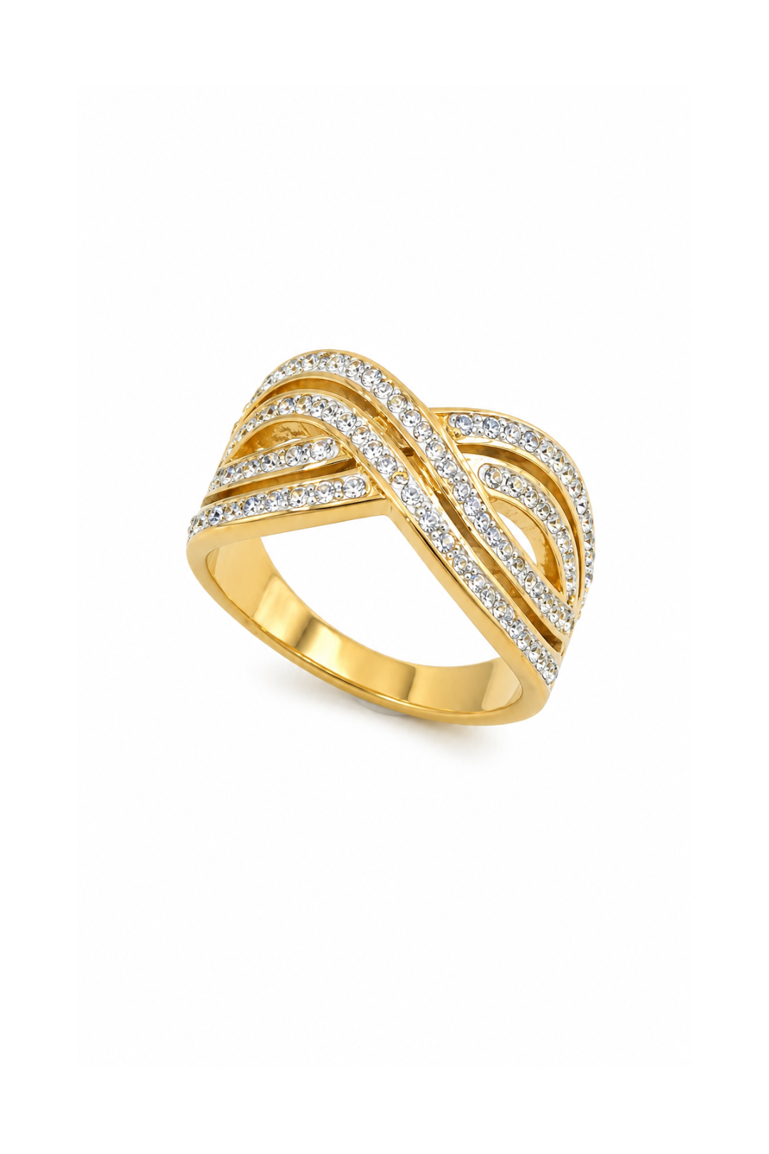 Bague Croisée Zircon Élégance dorée - Acier inoxydable