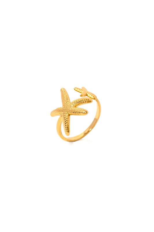 Bague Étoile de Mer Dorée en Acier Inoxydable