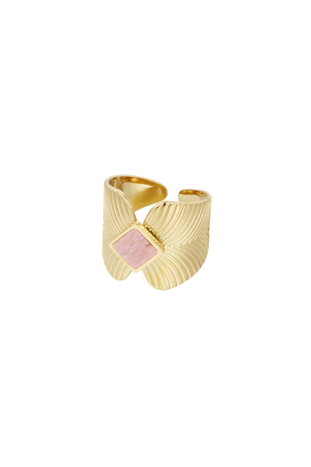 Bague Feuille Quartz Rose dorée