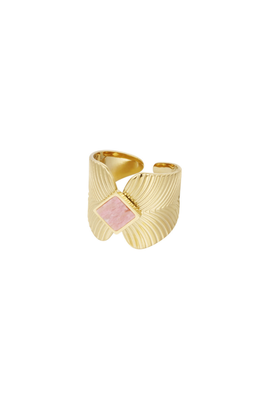 Bague Feuille Quartz Rose dorée