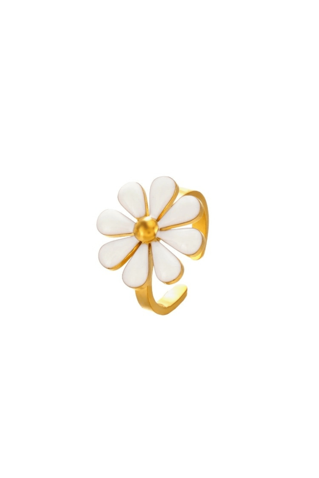 Bague Fleur Marguerite Blanche en Acier Inoxydable