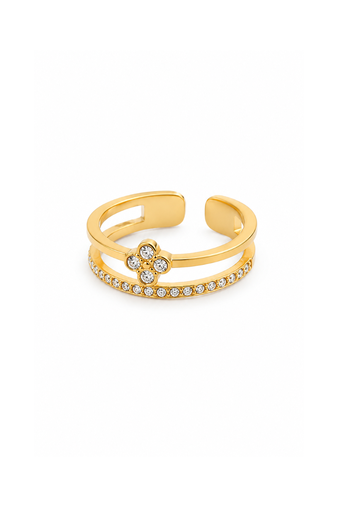 Bague Fleur Zircon Réglable dorée