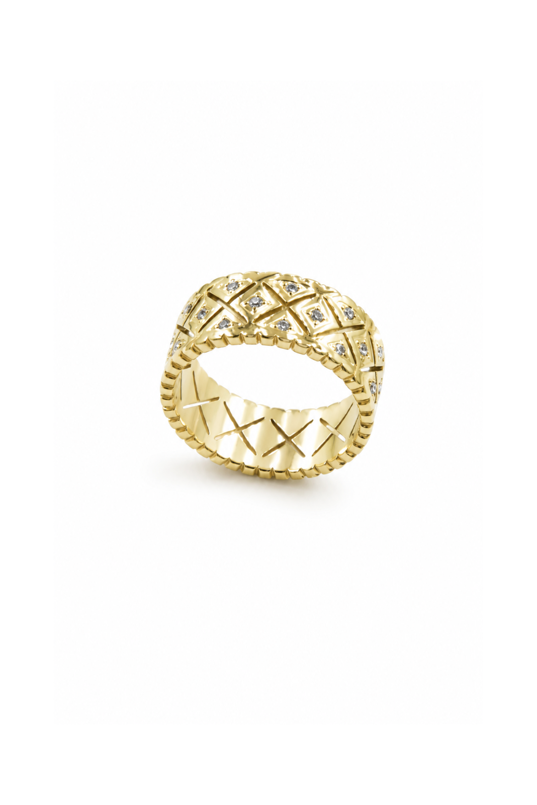 Bague Large Gravée Zircon dorée