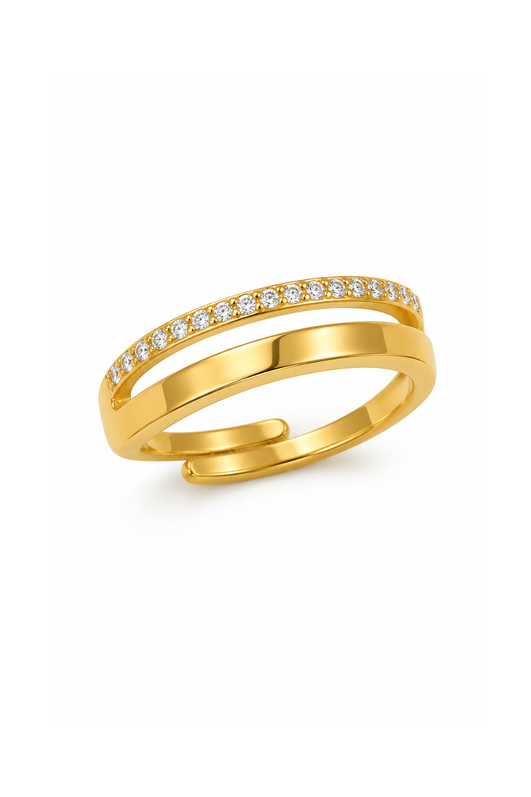 Bague Ouverte Réglable Zircon Dorée Élégance
