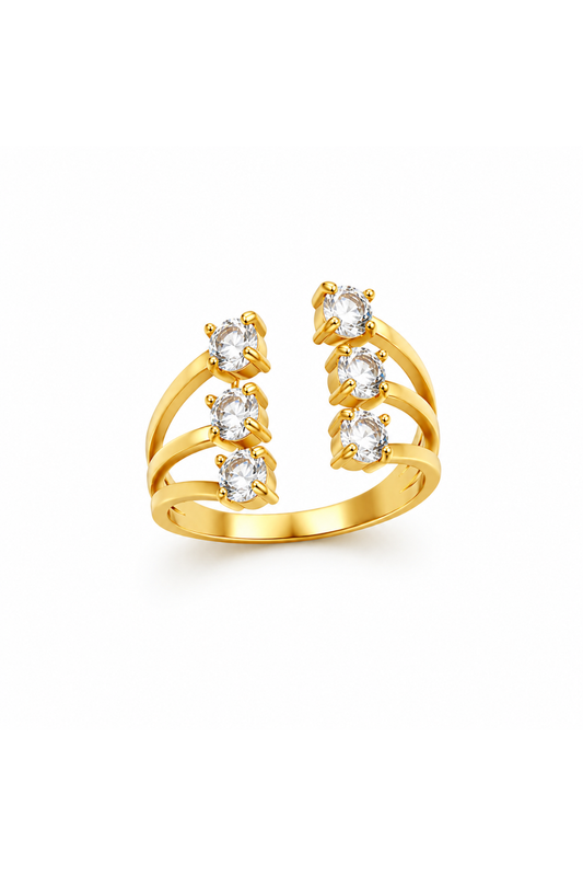 Bague Ouverte Zircon Dorée en Acier Inoxydable