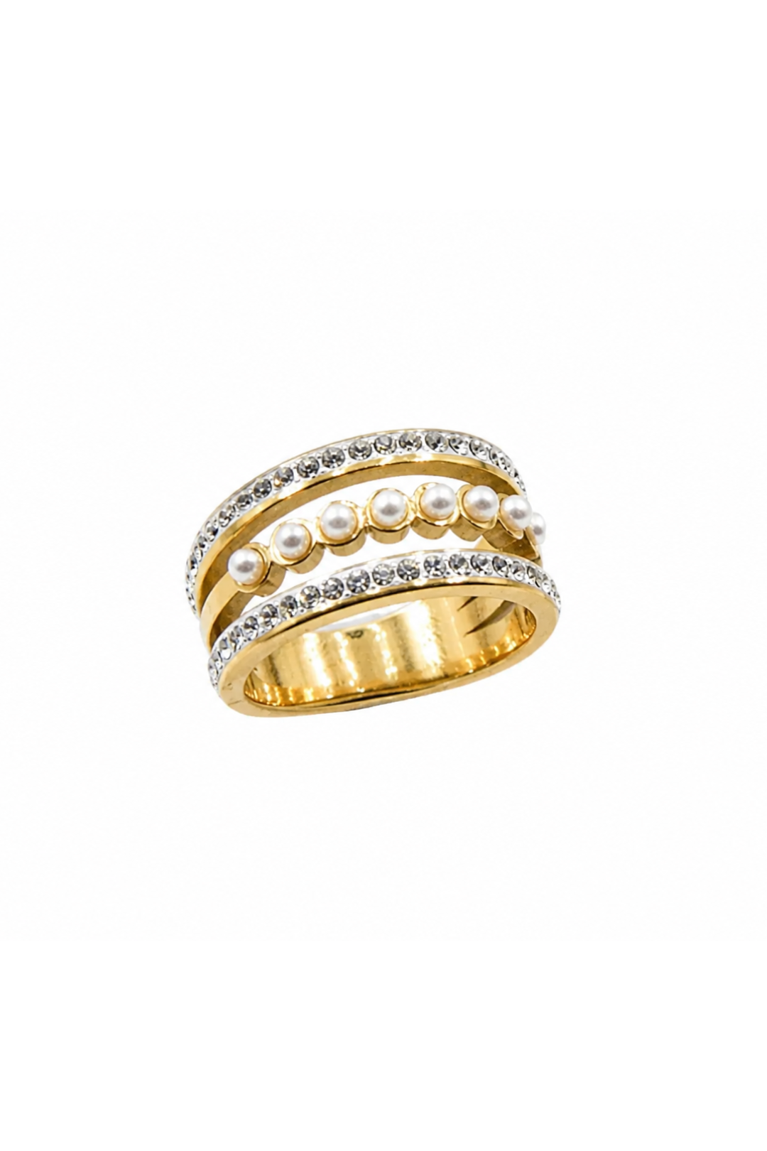 Bague Perles et Zircons Élégance dorée