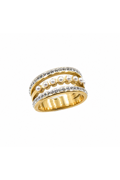 Bague Perles et Zircons Élégance dorée