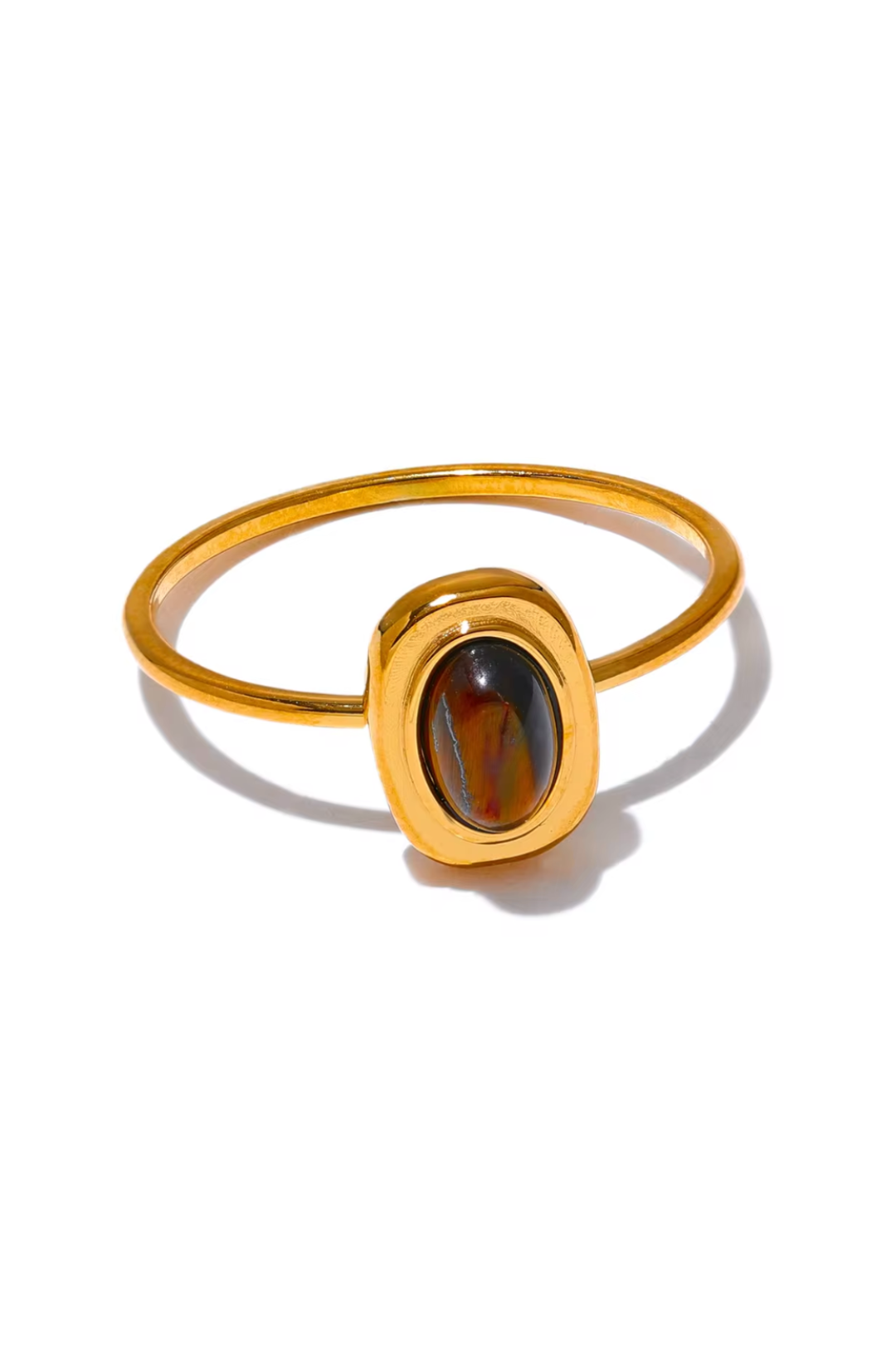 Bague Pierre Ovale Marron Dorée Femme – Acier Inoxydable