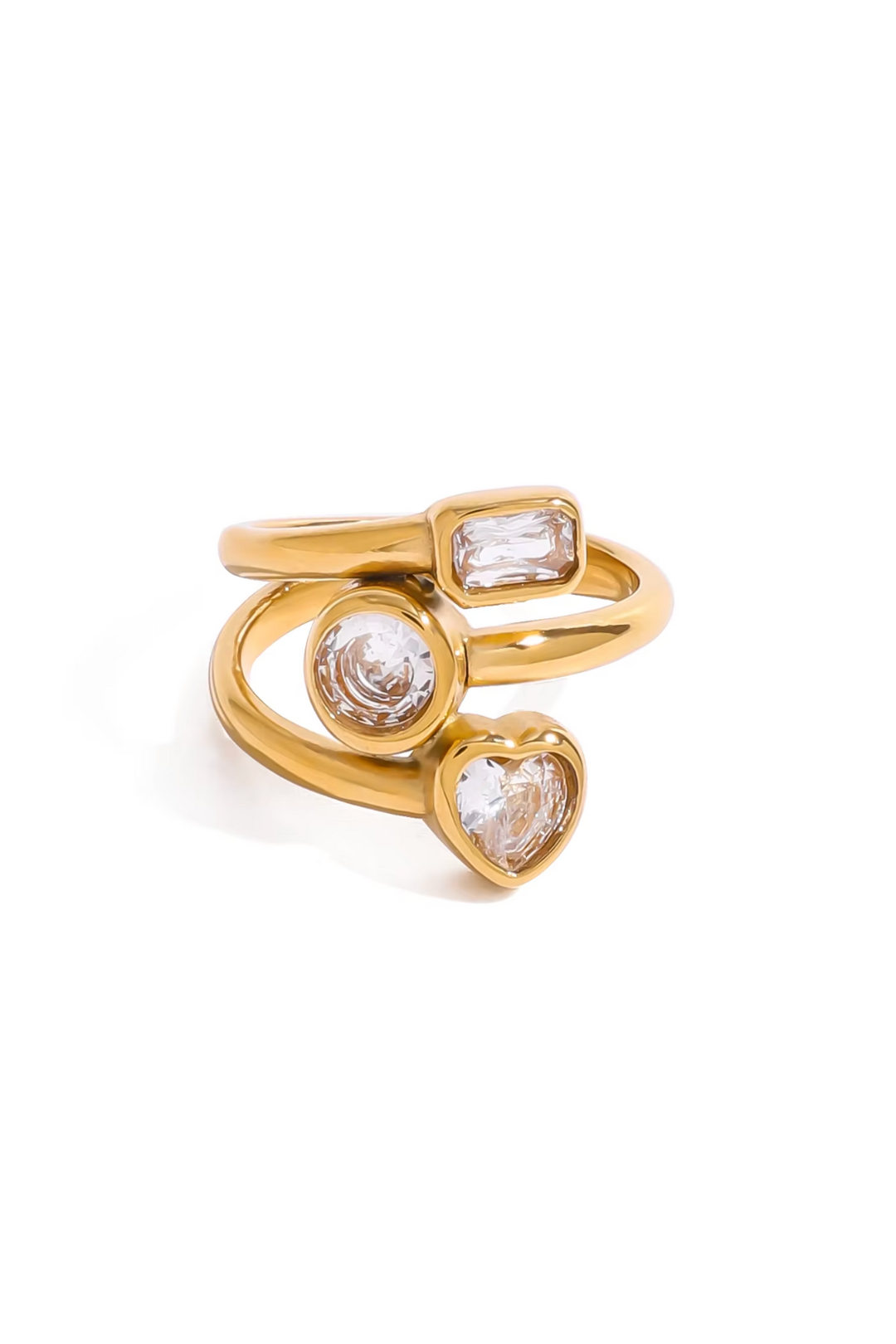 Bague Triple Zircons Dorée Femme – Acier Inoxydable