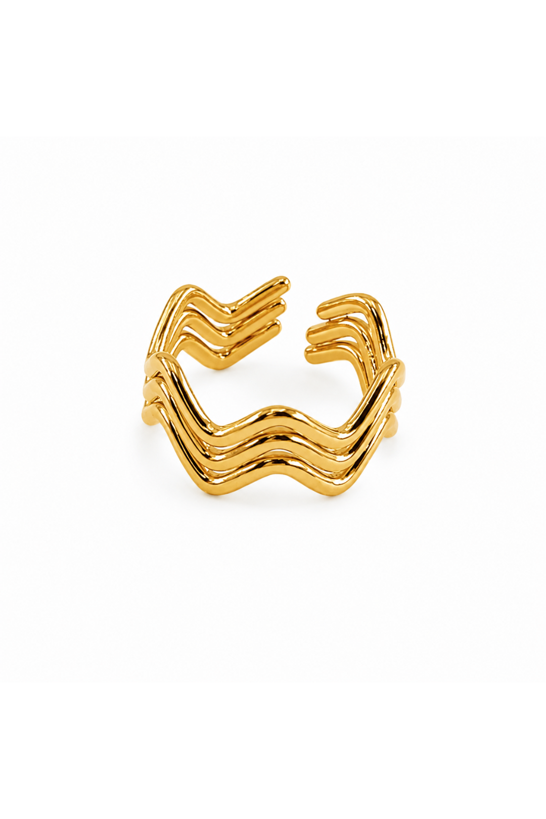 Bague Vagues Dorée en Acier Inoxydable