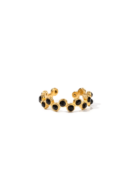 Bague Zircons Noirs Dorée en Acier Inoxydable