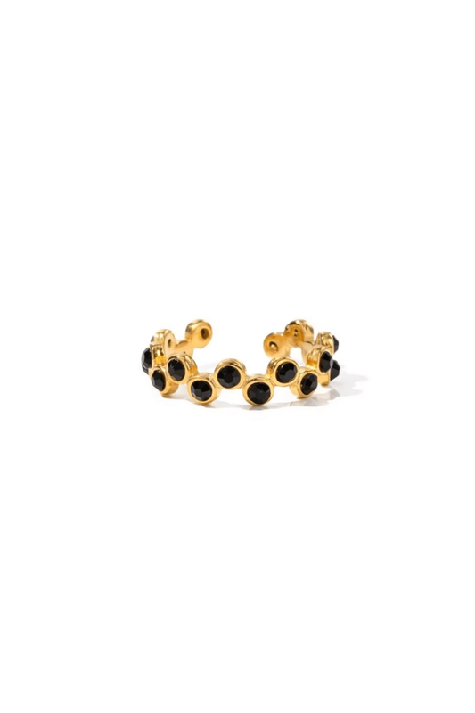 Bague Zircons Noirs Dorée en Acier Inoxydable
