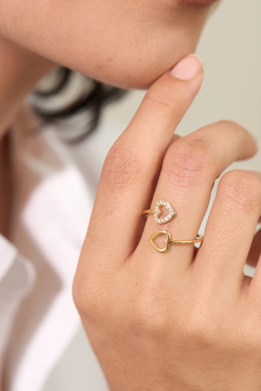 Bague cœur ouverte réglable en acier inoxydable