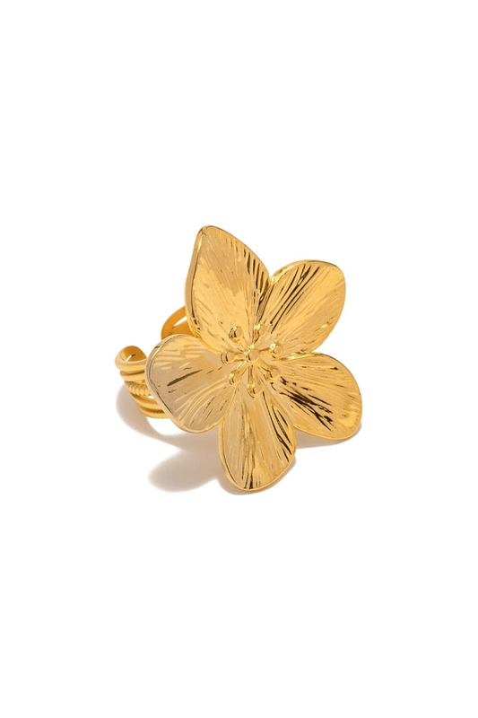bague fleur en acier inoxydable
