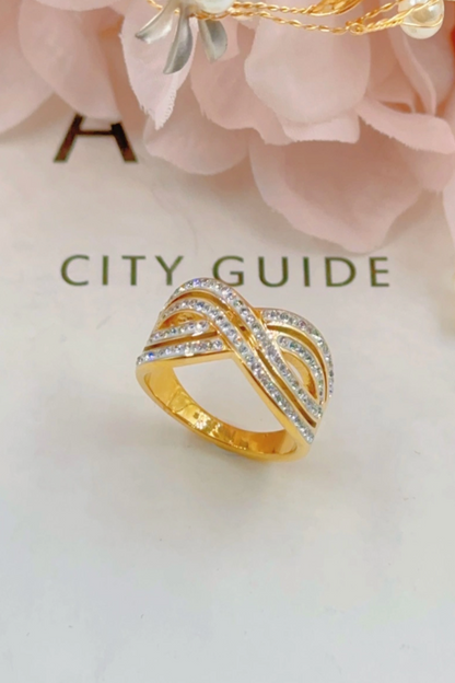 Bague croisée dorée en acier inoxydable avec strass