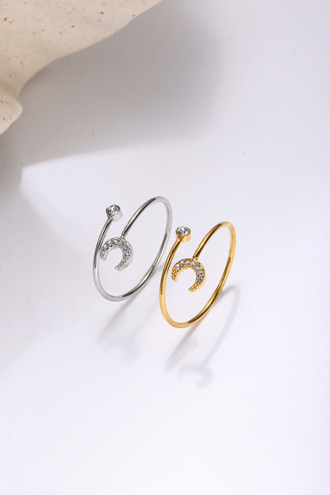 bague lune réglable en acier inoxydable avec cristaux