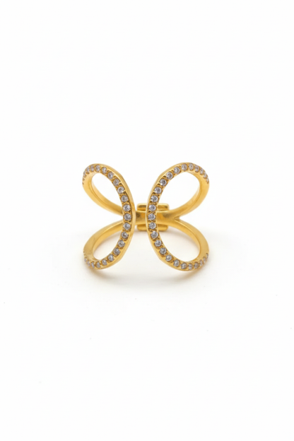 Bague ouverte dorée en acier inoxydable réglable