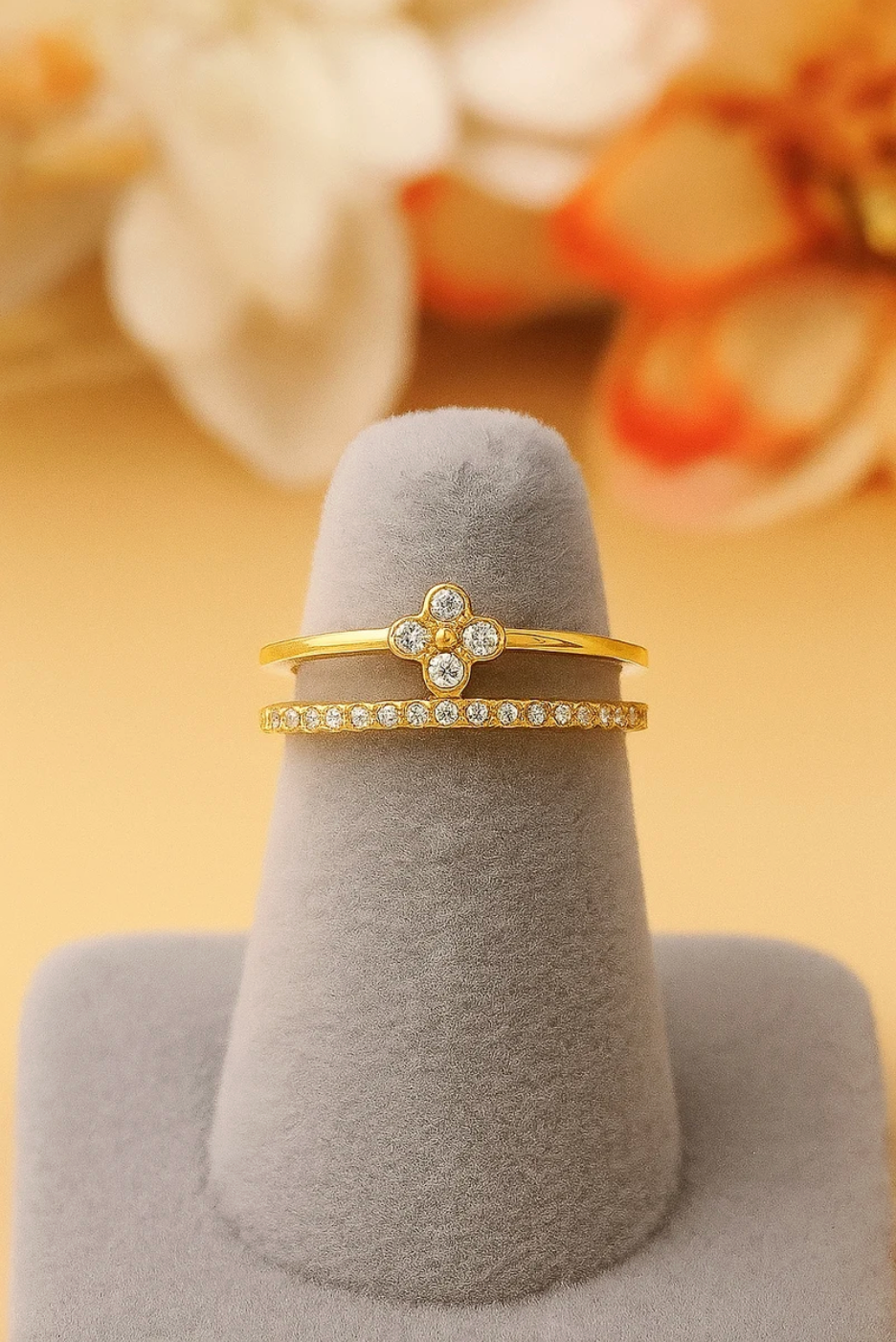 Bague réglable en acier inoxydable doré motif floral