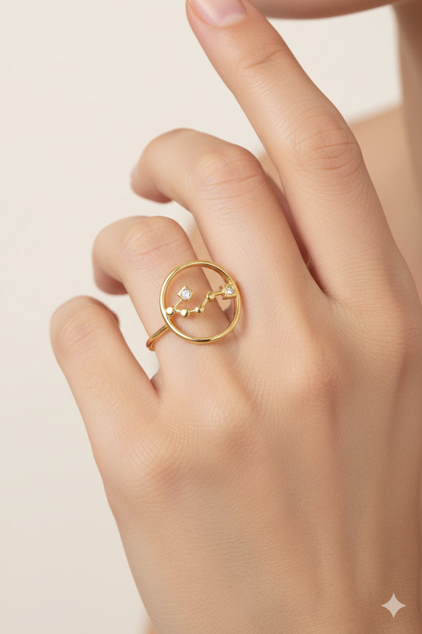 Bague signe Cancer en acier inoxydable doré