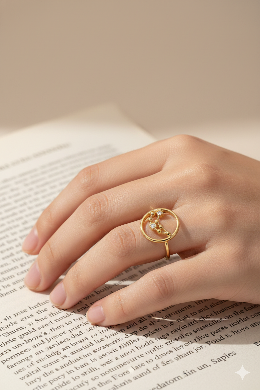 Bague signe Capricorne en acier inoxydable doré