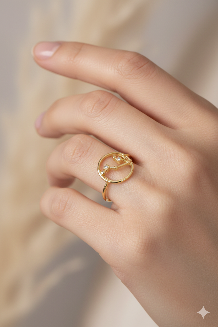 Bague signe Gémeaux en acier inoxydable doré