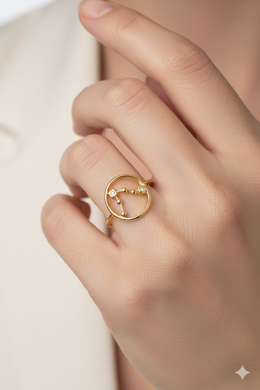 Bague signe Poissons en acier inoxydable doré