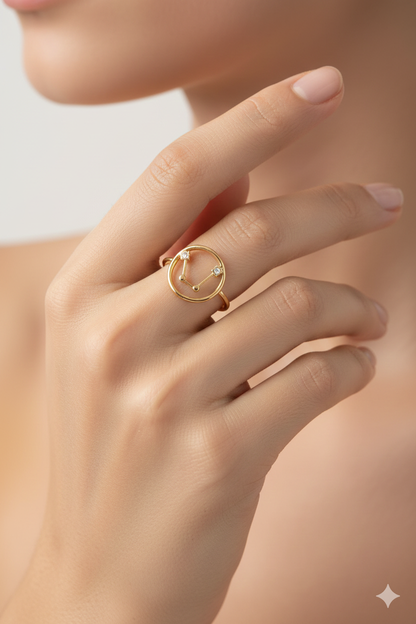 Bague signe Verseau en acier inoxydable doré