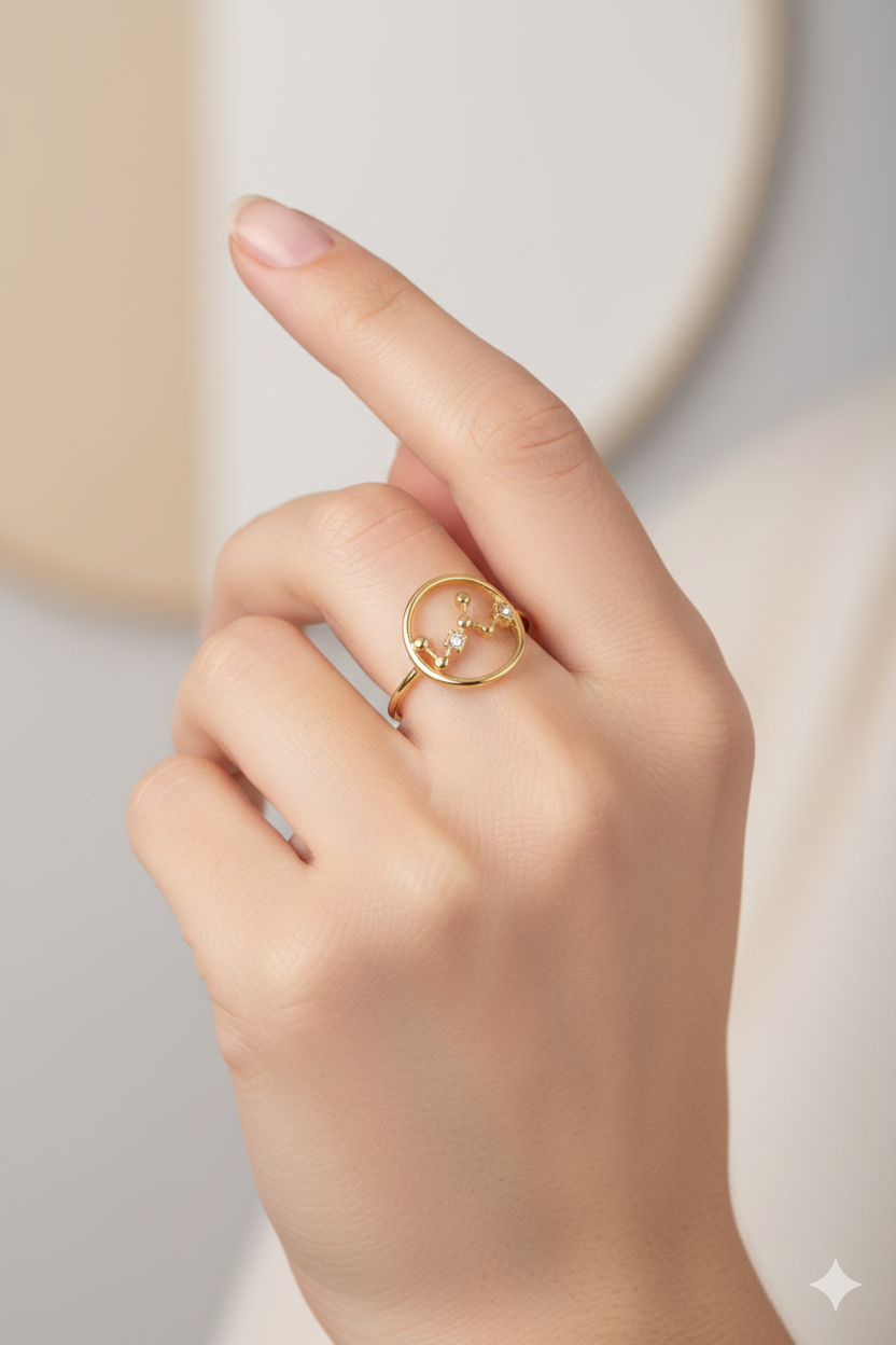 Bague signe Vierge en acier inoxydable doré