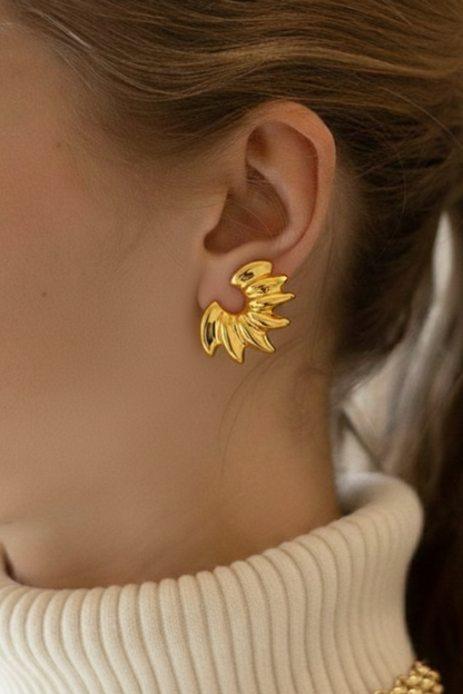 Boucles d'oreilles en Acier Inoxydable feuillage sculpté