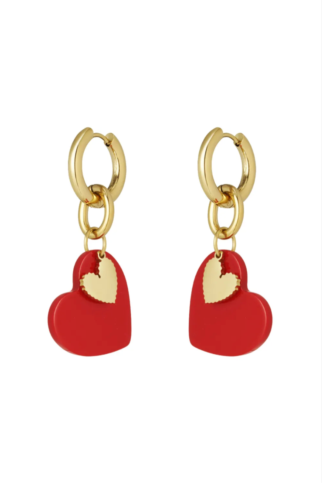 Boucles d'Oreilles Cœurs Rouges Dorées – Créoles Acier Inoxydable