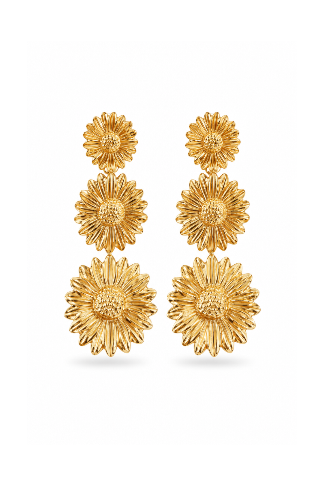Boucles d'Oreilles Fleurs Pendantes Dorées en Acier Inoxydable