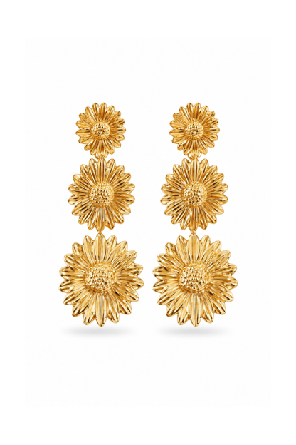 Boucles d'Oreilles Fleurs Pendantes Dorées en Acier Inoxydable