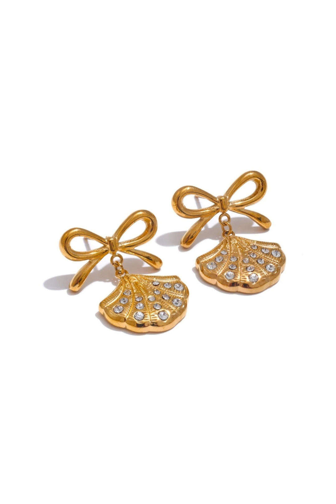 Boucles d'Oreilles Nœud et Coquillage Dorées en Acier Inoxydable