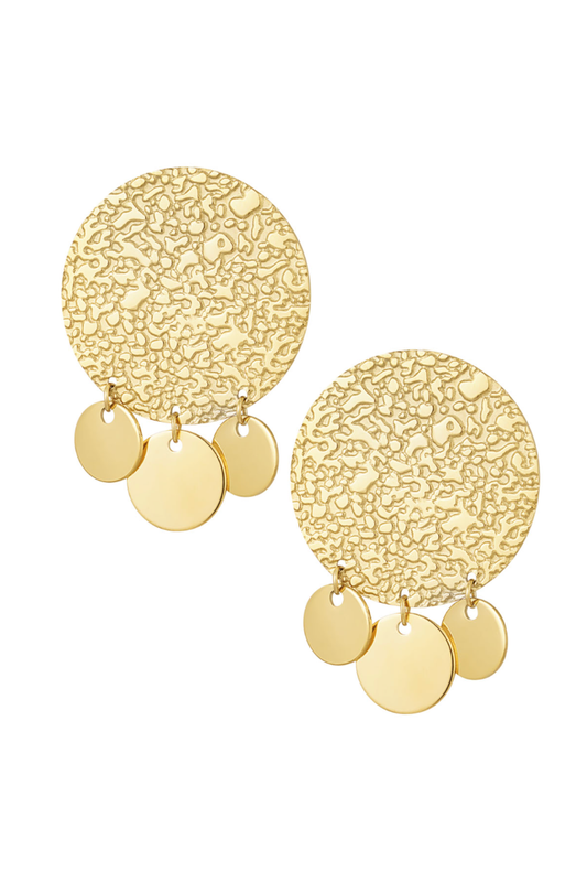 Boucles d'Oreilles Pastilles Martelées Dorées – Acier Inoxydable