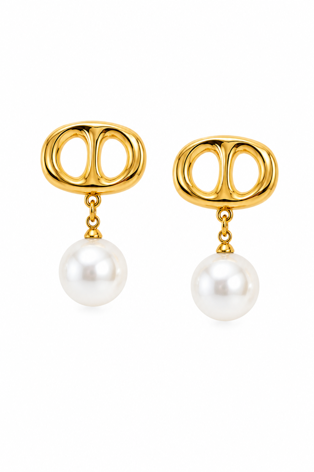 Boucles d'Oreilles Perle Pendante Dorées en Acier Inoxydable