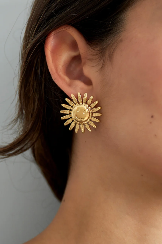 Boucles d'oreilles Soleil Smiley dorées