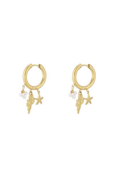 Boucles d’oreilles Coquillage, étoile de mer et perles en acier inoxydable