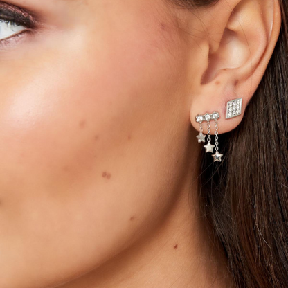 Boucles d'oreilles avec chaîne et étoiles en Acier inoxydable