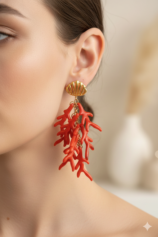 Boucles d’oreilles corail pendantes en acier inoxydable