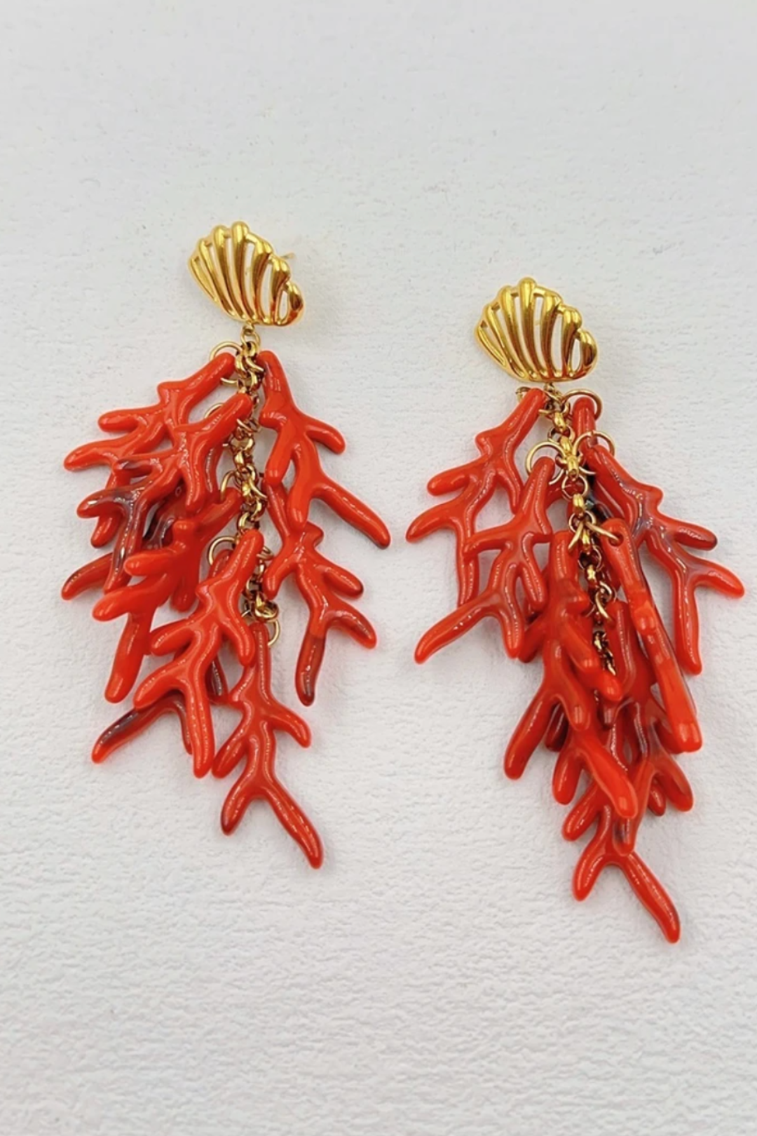 Boucles d’oreilles corail pendantes en acier inoxydable