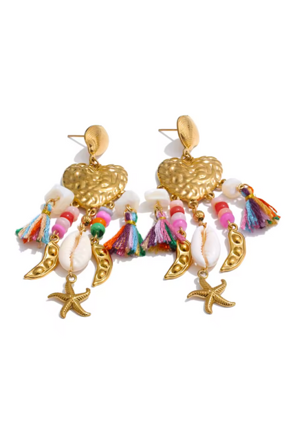 Boucles d'oreilles pendantes coquillages et étoiles de mer